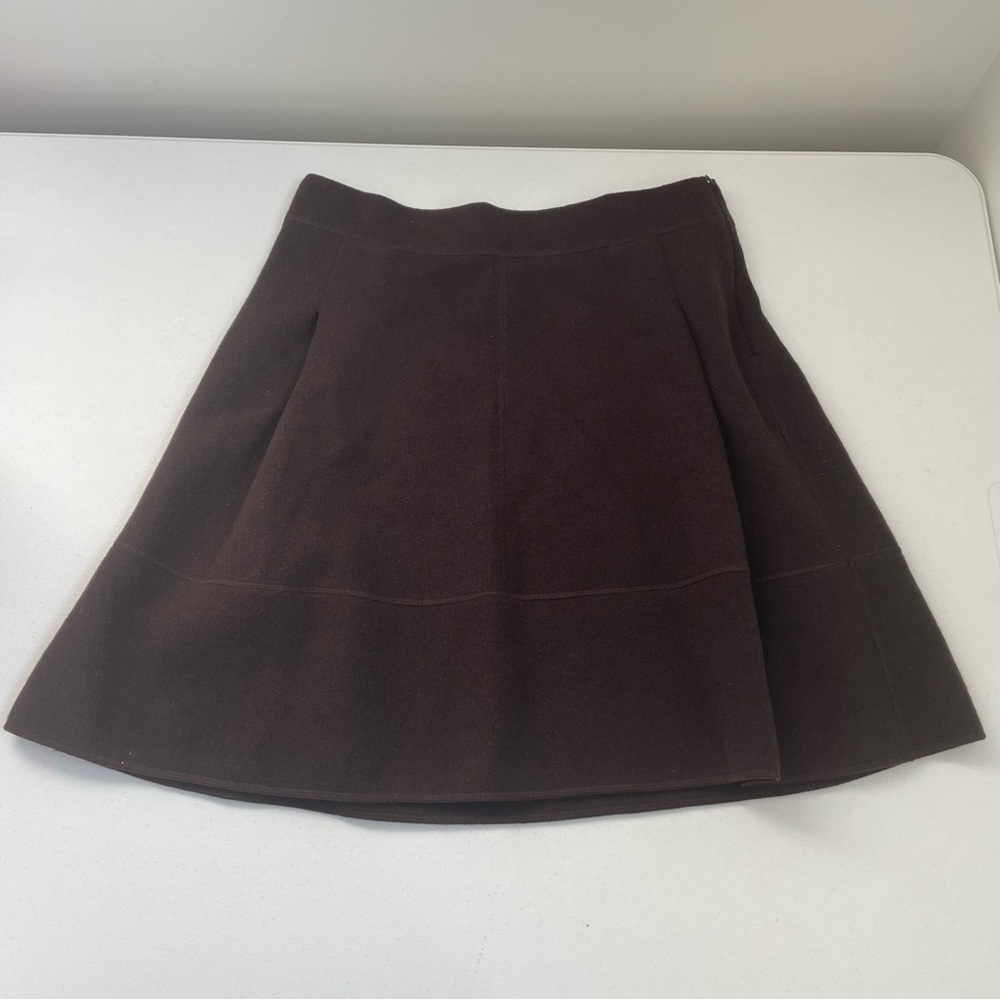 Oscar de la Renta Cashmere Mini Skirt Box Pleated A Line Chocolate Brown M Italy